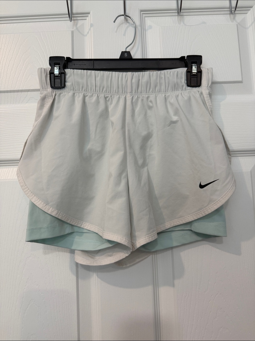 Nike Women's Light Gray Running Shorts with Mint Inner Liner